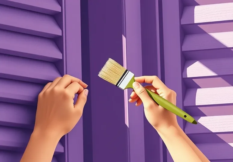Mise en peinture au pinceau de volets et d'encadrements en bois