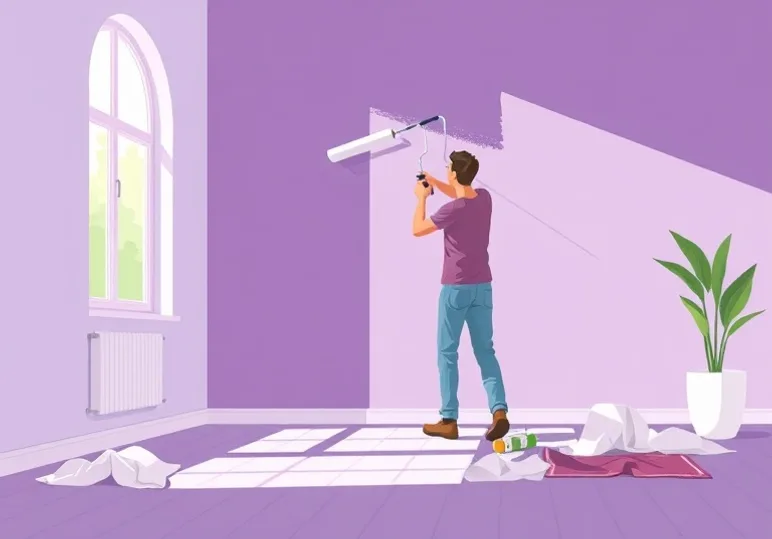 Peintre appliquant la peinture au rouleau sur un mur de salon